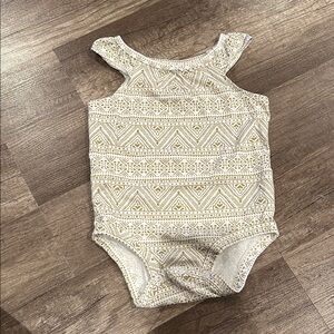Geometric Patterned White and Gold Onesie Size 12 Month